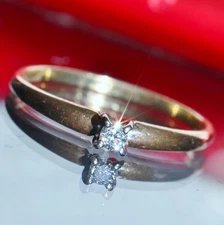 14k yellow gold engagement ring 0.04c diamond solitaire sz 6.5 handmade 1.36g N2