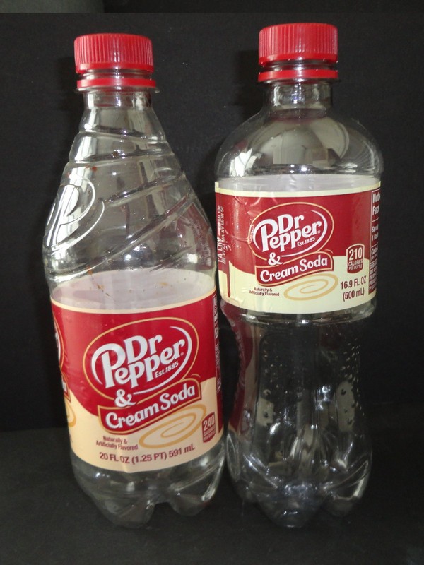 DR PEPPER Set of 2 Plastic Bottles CREAM SODA with LABELS