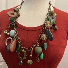 Metal Glass Plastic Stone Multi Color Beaded Dangle Charm Adjustable Necklace