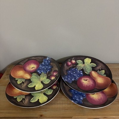 Set of 4 Furio Home EDEN Fruit Still Life 11.5''  ROUND Dinner Plates, Indonesia