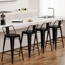 Metal Bar Stools Set of 4 Barstools Bar Height Bar Stools with Back Industria...