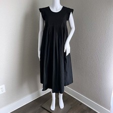 Datura Empire Waist Dress Size 1 S Black Cap Sleeve Midi 100% Cotton VBack Spain