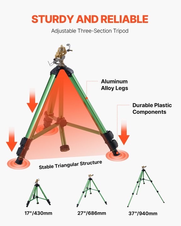 VEVOR Impact Sprinkler on Tripod Base, Heavy Duty Tripod Sprinklers with Brass H