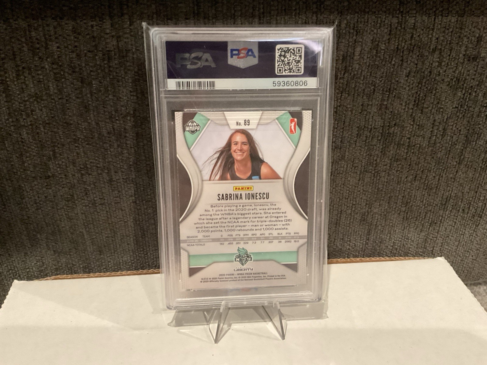 2020 Panini Prizm Sabrina Ionescu #89 RC Base PSA 9 New York Liberty WNBA view 2