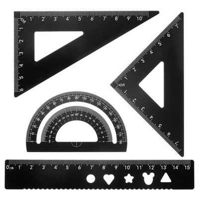 4pcs Triangular Ruler Set 15mm Aluminum Ruler Protractor Triangle Ruler Black