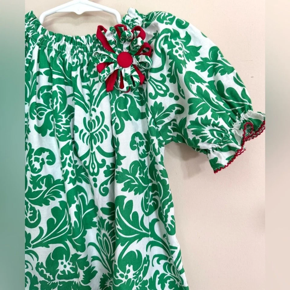 Vestido LE’ ZA ME Niñas Mano Calado Damasco Navidad Vacaciones Manga Abullonada 8 Preppy Foto 2 de 4