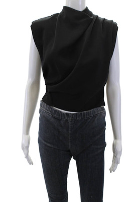 Zara Womens Button Back Sleeveless High Neck Crepe Top Black Extra Small