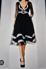 eShakti Women's Customizable Plunge Tulle Dress With Leaf Embellishment. Sz L