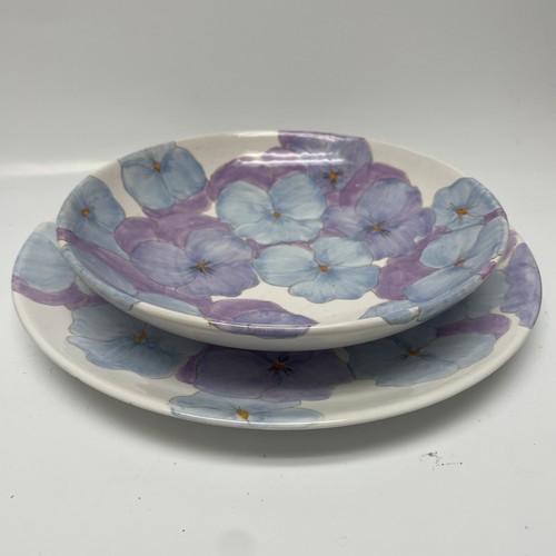 Set 2 Ernestine Salerno ITALY Bread Plate & Bowl Flowers Pastel