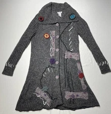 Sz XL Monroe and Main Women's Coat Button Yarn Woven Patchwork Long Coat