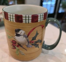 Lenox Christmas Chickadee Winter Greetings Everyday Coffee Tea Mug 12 oz Holly 