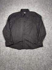 Roar Shirt Mens 2XL Black Embroidered Tribal Western Long Sleeve Button Down