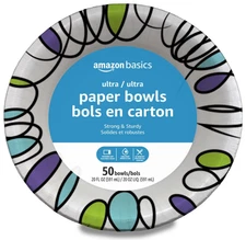 Basics Ultra Paper Bowls 20 oz – 50‑Pack, Microwave & Cut‑Resistant