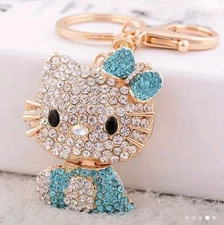 Hello Kitty Blue Rhinestone Keychain Bag Pendant Car Ornament  Sanrio Exquisite 