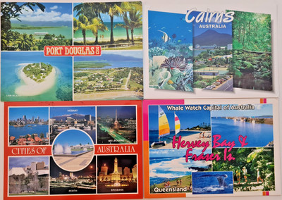 4 x AUSTRALIEN Cairns Queensland Port Douglas Hervey Bay, frankierte Postkarten