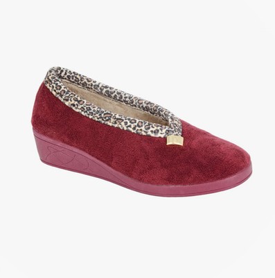 Sleepers Dawn Damen Textil Pull-On Komfort Burgunderrot/Ocelot Voll Hausschuhe