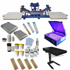 4 Color 2 Station Screen Printing Kit Silk Press with Flash Dryer Exposure Unit