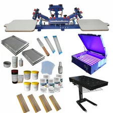 4 Color 2 Station Screen Printing Kit Silk Press with Flash Dryer Exposure Unit