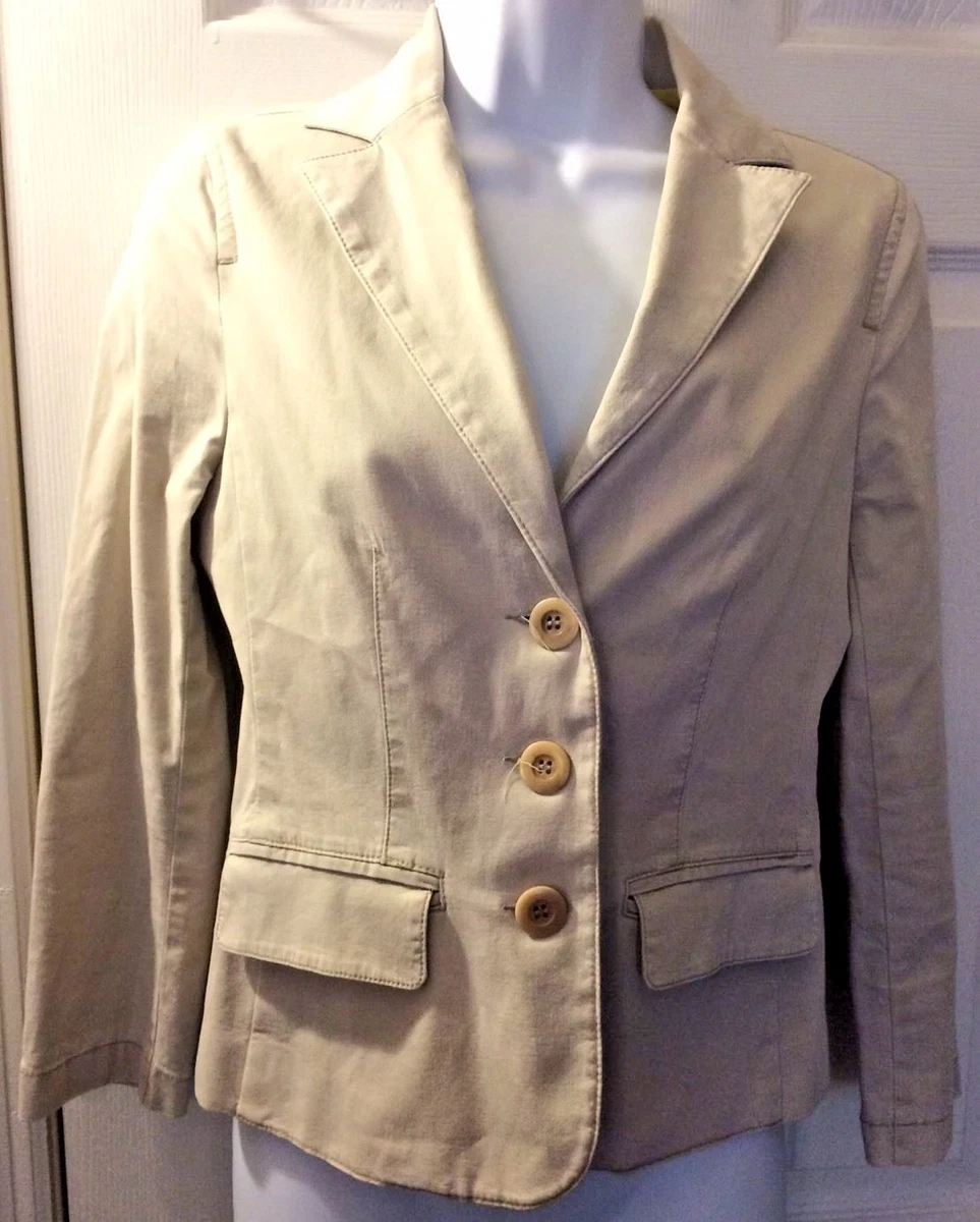 VINCE. Khaki Tan Blazer Boyfriend Jacket Coat Beige Cotton Yellow
