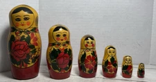Russian Nesting Doll Floral Pattern Matryoshkas Style Unsigned 6-pc
