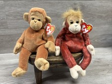 VTG TY Beanie Baby Monkeys Schweetheart and Bongo Retired Pellets