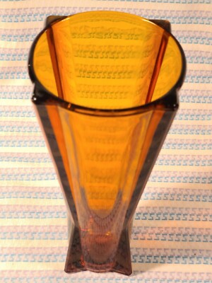 Vintage '60s Anchor Hocking Amber Rocket Vase Atomic Starburst MidCentury Modern