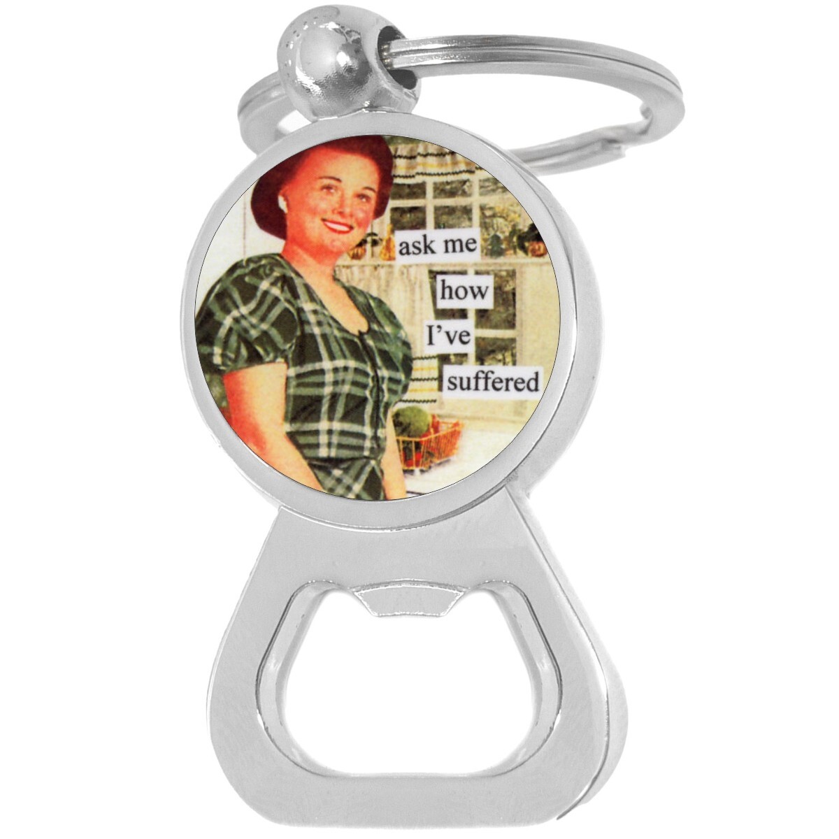 Suffer in Style Bottle Opener Keychain - Metal Beer Bar Tool Key Ring  