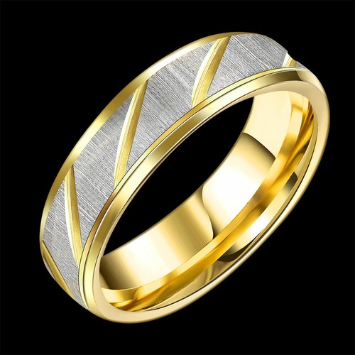 Mens Womens Elegant Stainless Steel Two Tone Twill Pattern Wedding Ring #DR113