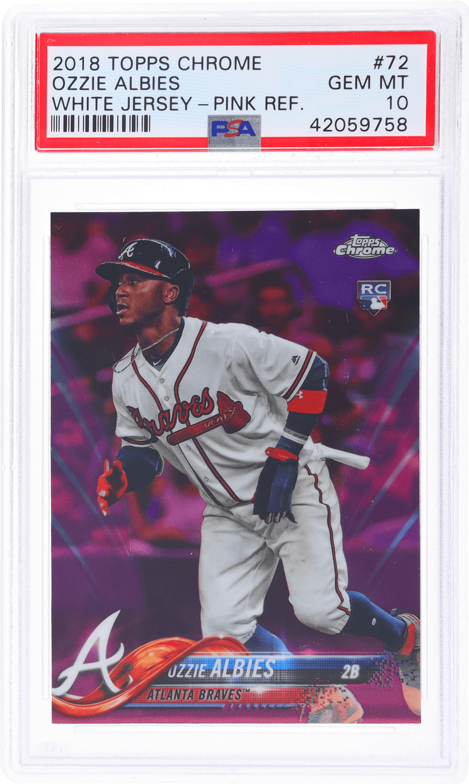 2018 Topps Chrome Ozzie Albies Pink Refractor #72 PSA 10