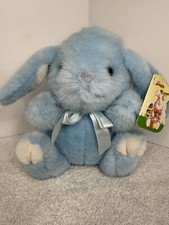 Vintage Cuddle Wit Blue Easter Bunny Plush 8 Inch With Tags Blue Ribbon 1991