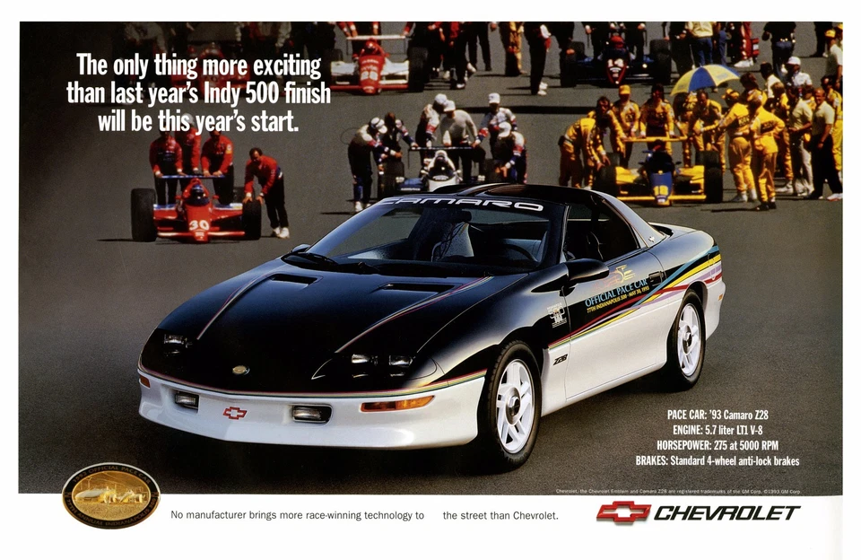 POP POSTERS 1993 Chevrolet Camaro Z28 Indy 500 Pace Car, 24 x 36 INCH POSTER, sports car