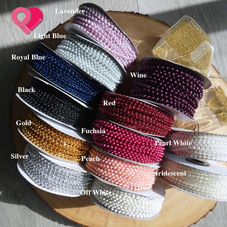 Álbum de recortes con acento de carrete de cristal metálico cadena de cuentas de perlas de imitación de 3-8 mm 8-24 yardas Foto 2 de 4