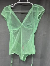 Seven Til Midnight Women's Open Back Mesh Teddy - Mint Green - One Size - New