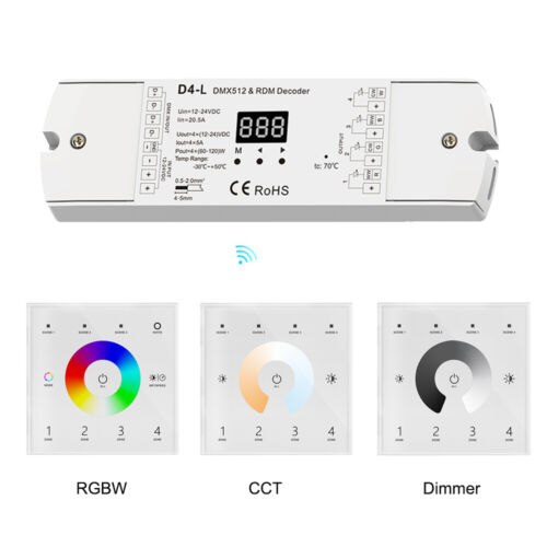 4-kanałowy dekoder DMX 512 i RDM Ściemniacz CCT RGB RGBW LED Kontroler Pilot dotykowy - Zdjęcie 1 z 24