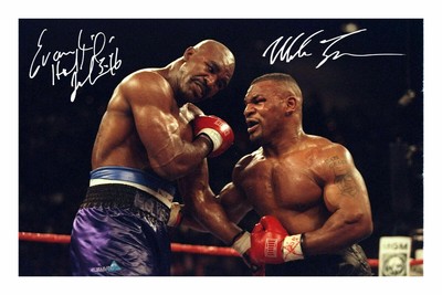 Mike Tyson und Evander HOLYFIELD POSTER MIT AUTOGRAMM 45X32CM