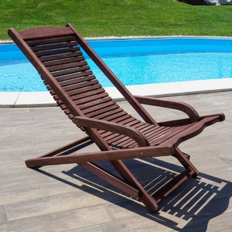 Chaise longue pliante en teck massif et finitions haut de gamme