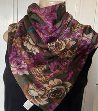 Berkshire MultiColor Floral Square Scarf 30" X 30" Made in Italy Polyester