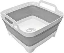 Collapsible Wash Basin 9L Foldable Dish Tub Drain Plug Gray