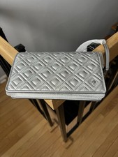 100 Authentic Tory Burch Women  s WOC Crossbody Clutch Silver Bag Wallet NWT