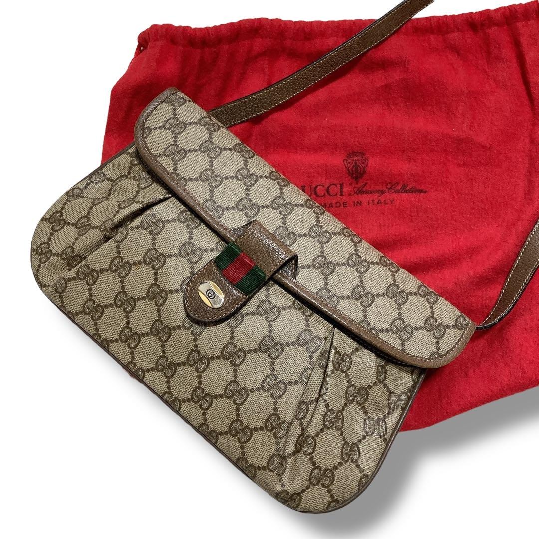 Gucci GG Canvas Brown Shoulder Bag Sacoche Clutch 7.1x11x1.2in Pre-Owned