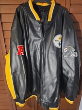 Pittsburgh Steelers NFL Leather Varsity Bomber Jacket Size 6XL