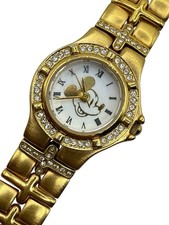 Disney Parks Mickey Mouse Watch Gold Tone Link 6.5  Crystals New Battery