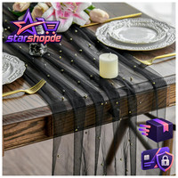 TischläUfer Schwarz TüLl Mit Perlen 70X300 Cm Tischdekoration Hochzeit Party