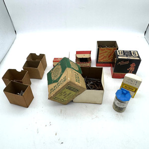 Vintage Hardware Lot Screws Tacks Nails Boxes Reed & Prince National Red Devil