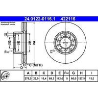 Bremsscheibe ATE 24.0122-0116.1 (2 Stk.) FüR Mercedes-Benz S