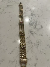 Vintage Signed GOLDETTE NY Victorian Revival Mesh Bracelet Gold Tone 7”