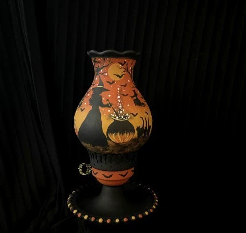Vintage Halloween Witch Haunted House Victorian Hurricane Lamp hp By* Peggy G