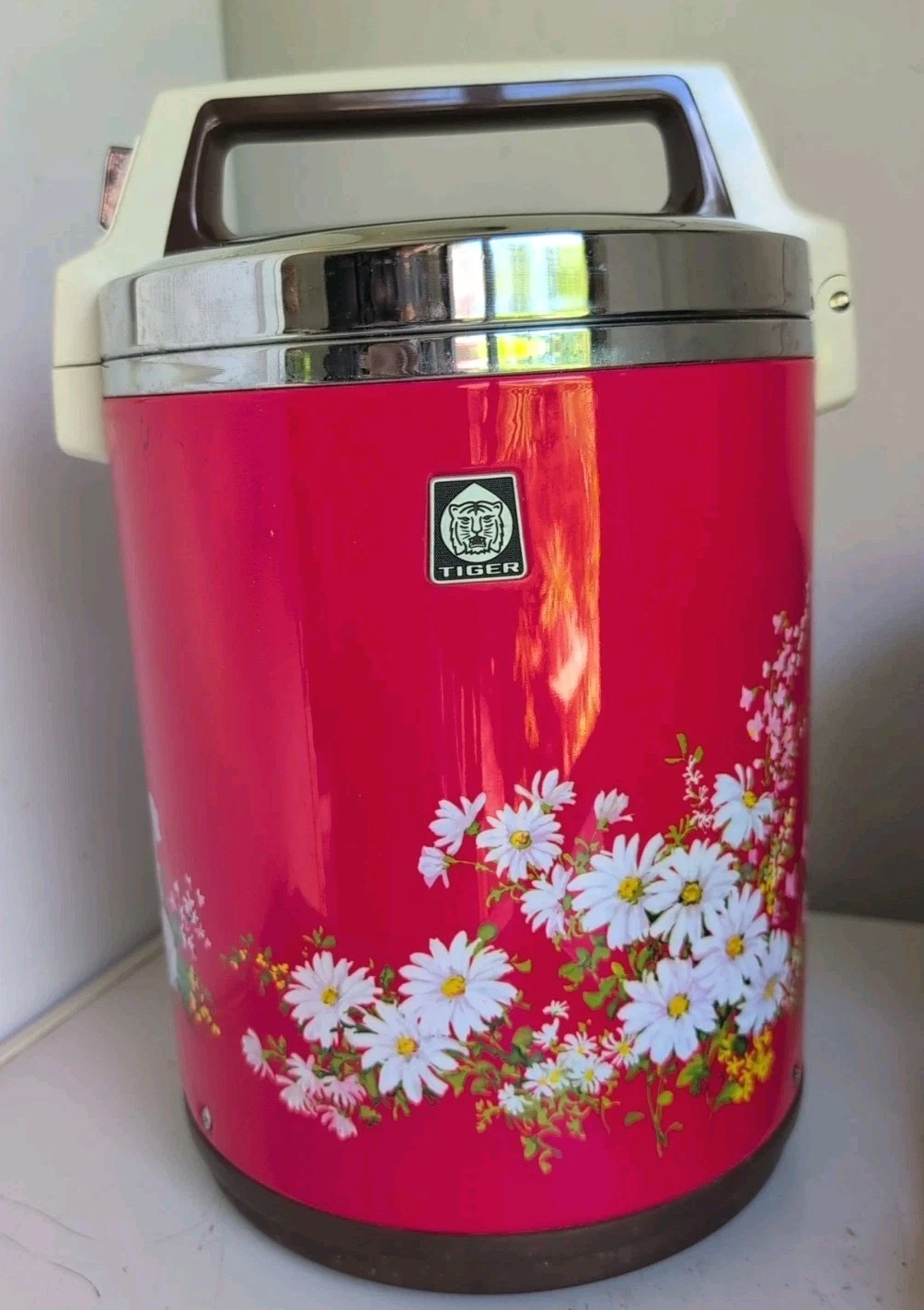 Vintage Tiger Thermal Takitate Warm Rice Bucket J-4.4L Pretty Red Floral Japan