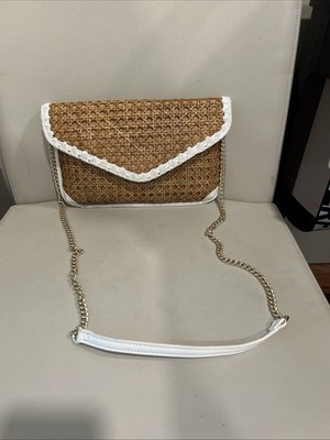 Lilly Pulitzer St. Barts Cane Clutch Natural Whipstitch Embroidered Bag - EUC