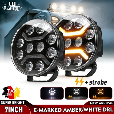 2X LED Zusatzscheinwerfer Rund Weiß Amber DRL KNIGHT INTENSE 12V 24V LKW IP68 E9